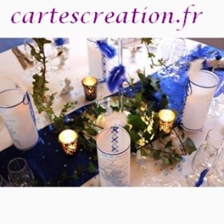 Menus Photophores mariage anges et plumes, ruban bleu roi - cartescreation 