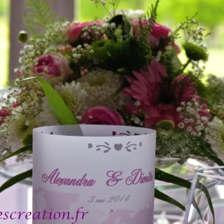 Menus photophores mariage voyage roses, avec perforation cœur - cartescreation.fr 