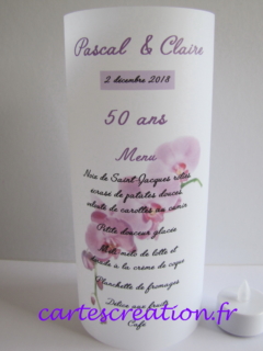 Menu photophore anniversaire 50 ans orchidée - calque blanc - cartescreation.fr