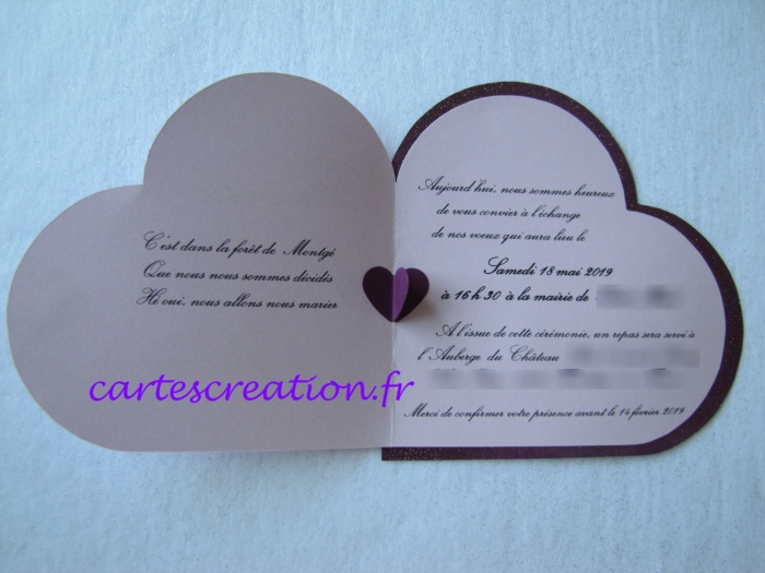 Faire-part mariage coeur violet - cartescreation.fr Faire-part mariage coeur violet - cartescreation.fr