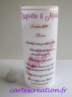 Menu photophore mariage orchidée rose - cartescreation.fr