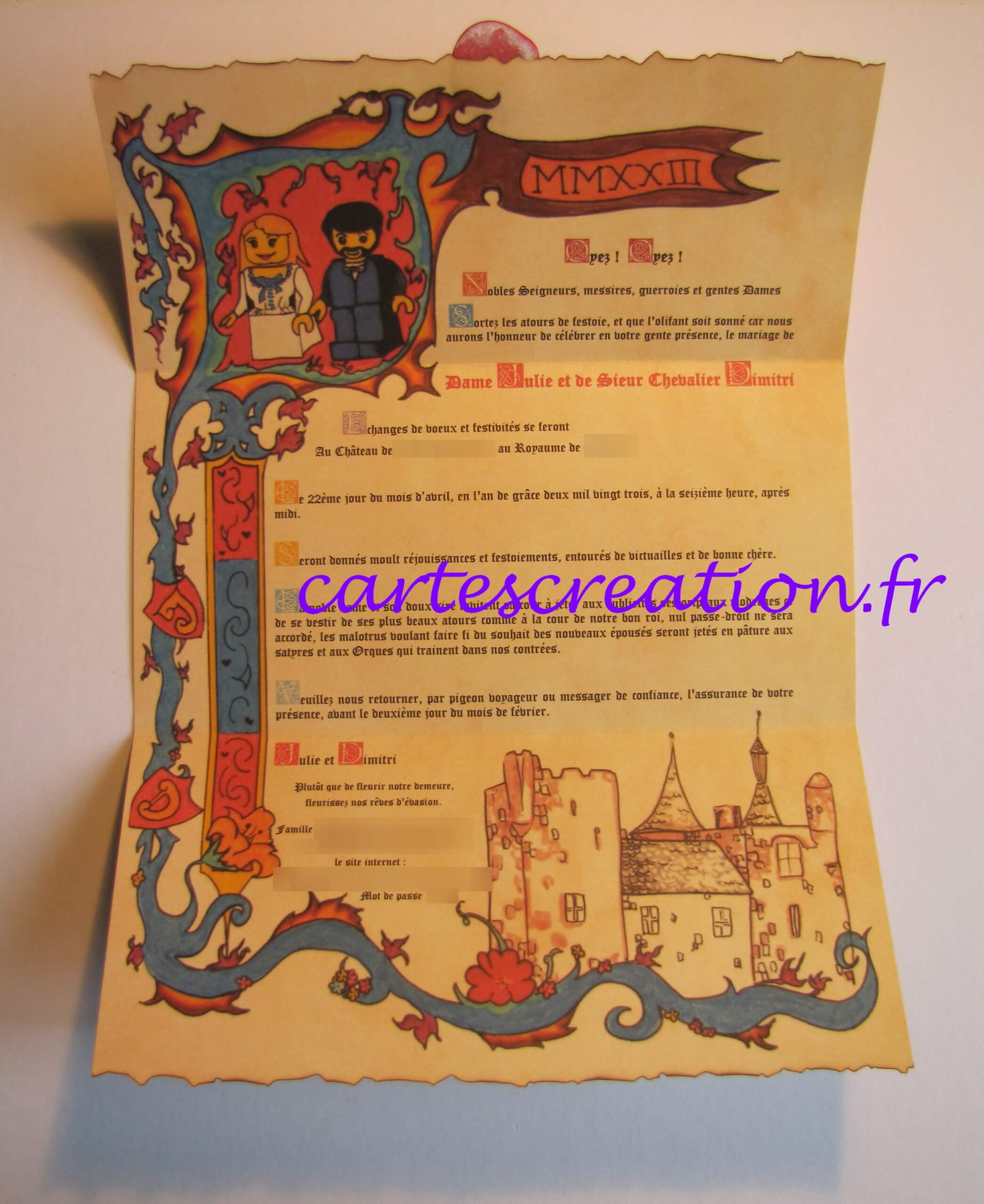 Faire-part mariage médiéval - Virginie et Nicolas - cartescreation.fr