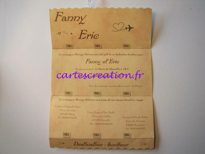 Faire-part mariage voyage Fanny et Eric