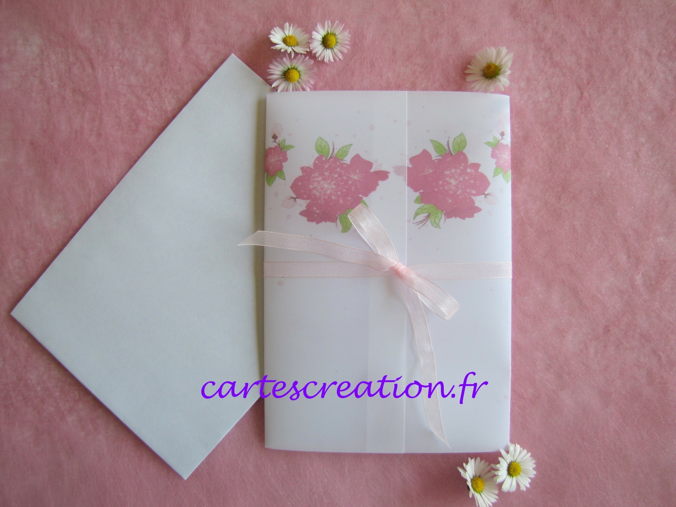 Faire-part mariage bohème fleurs roses