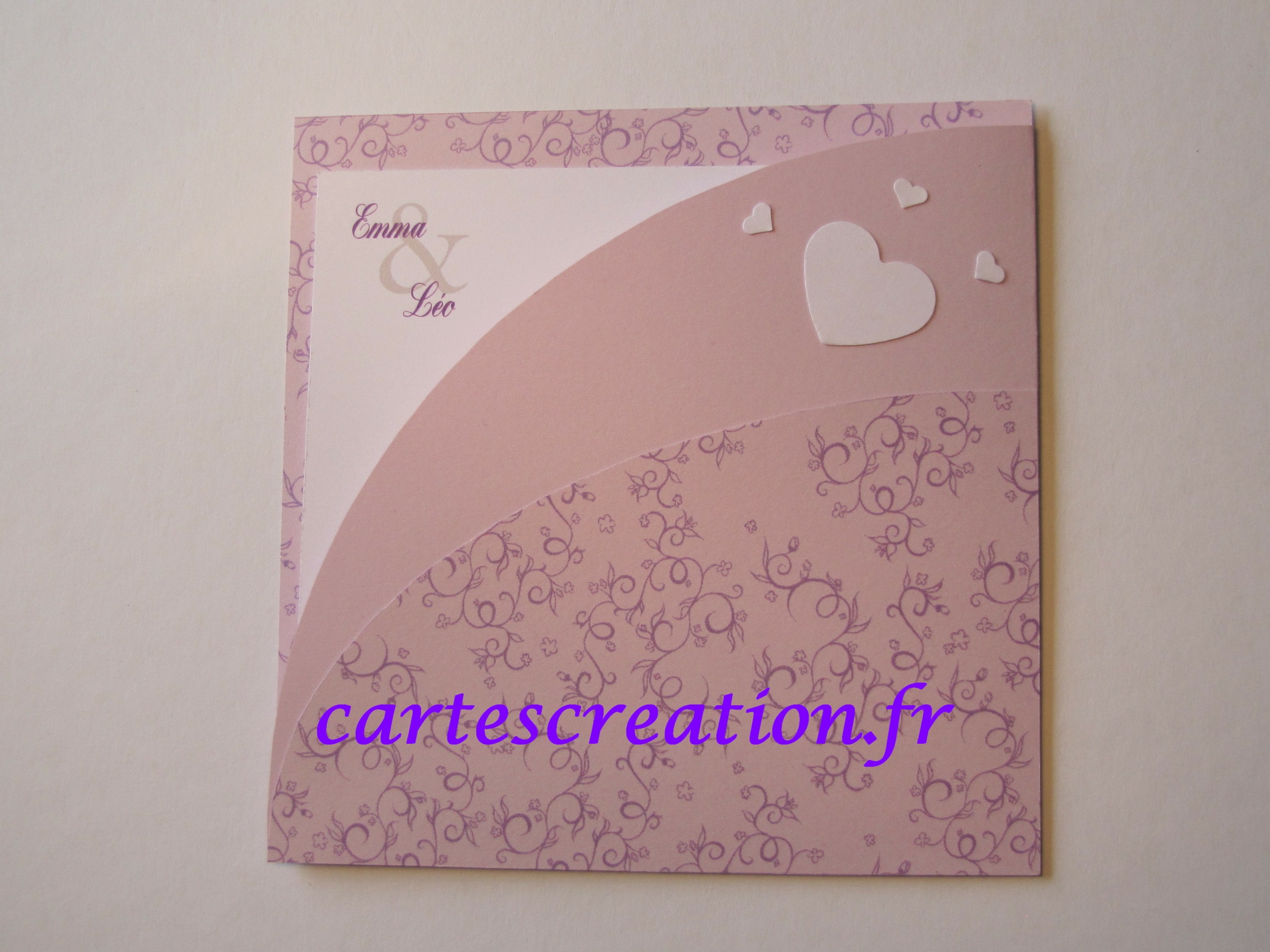 Faire-part mariage pochette lavande - Coeurs 1