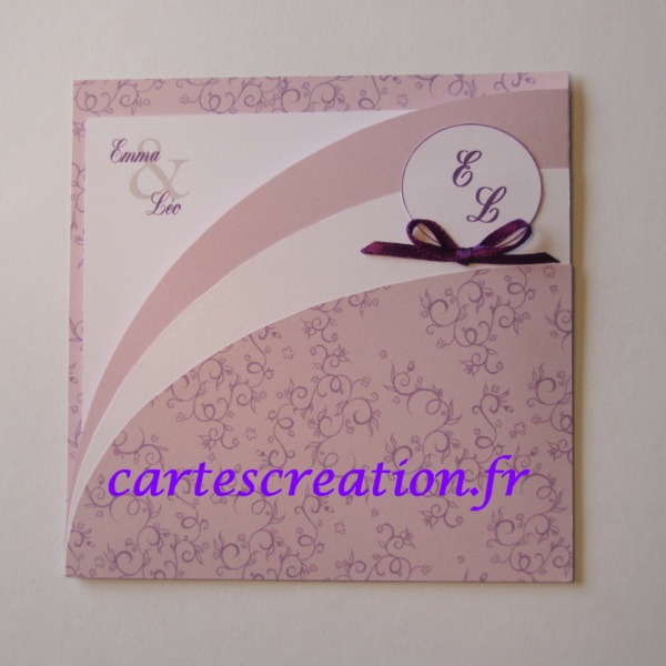 Faire-part mariage pochette lilas - Ruban 3