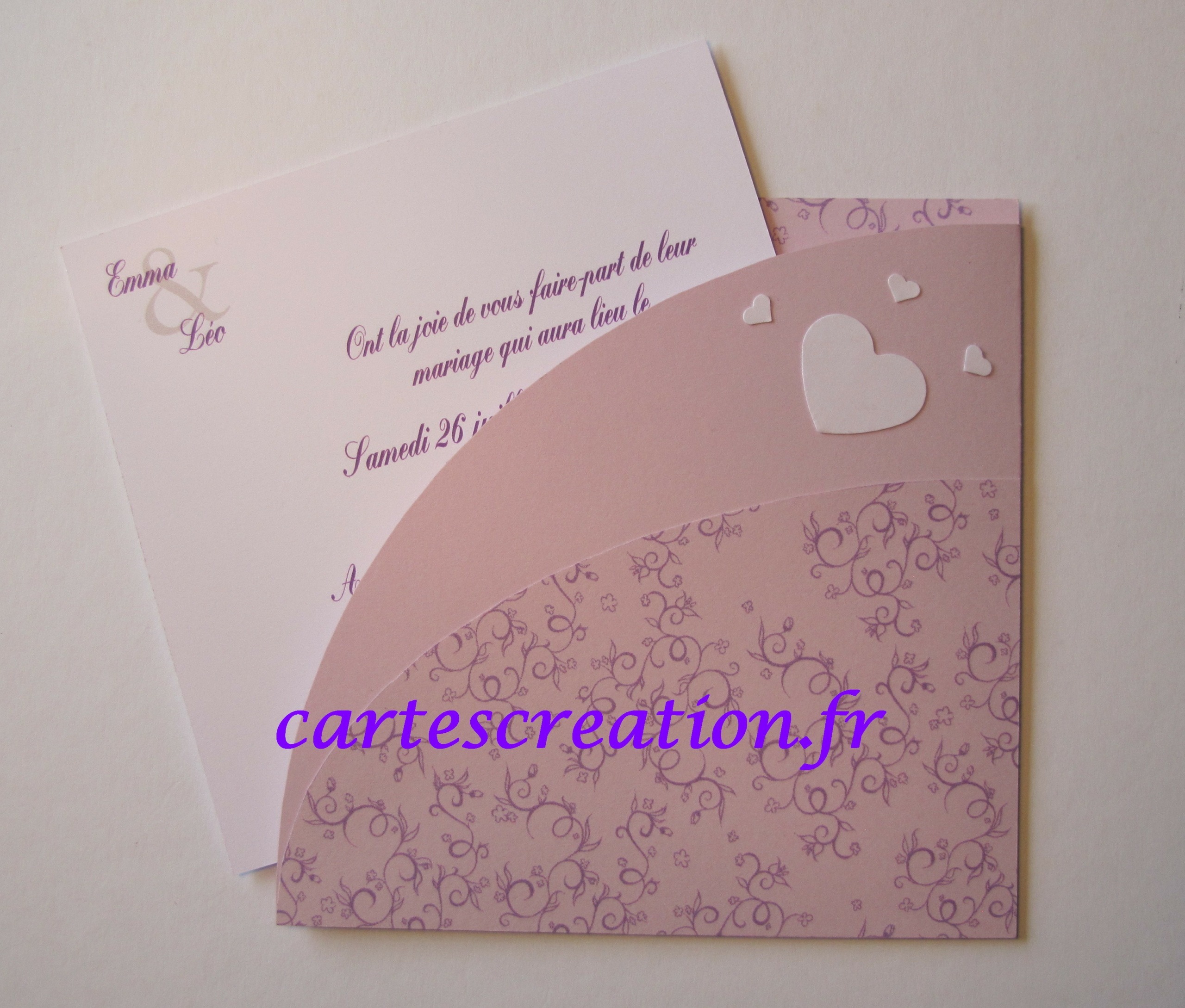 Faire-part mariage Pochette Lilas 5 Faire-part mariage pochette lilas - Coeurs 3