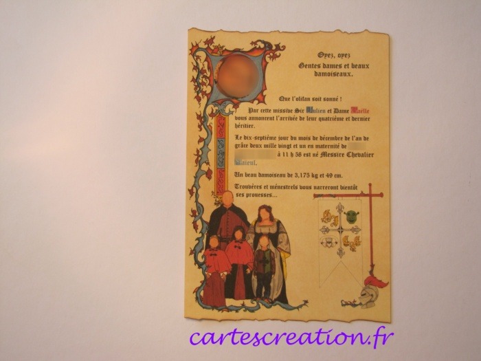 Faire-part naissance médiéval Maïeul