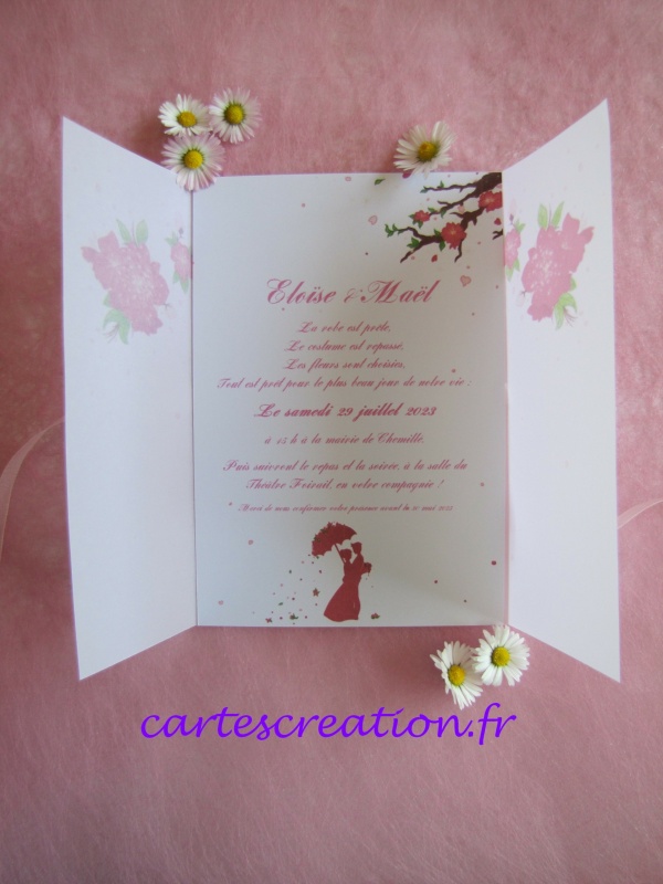 Faire-part mariage bohême fleurs roses - RB4 - cartescreation.fr