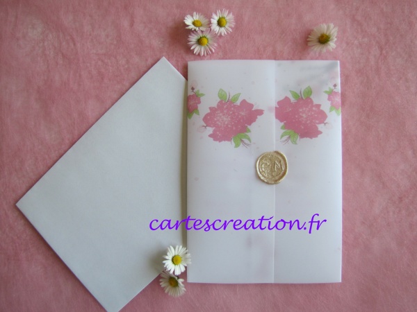 Faire-part mariage bohême fleurs roses - SC3 - cartescreation.fr