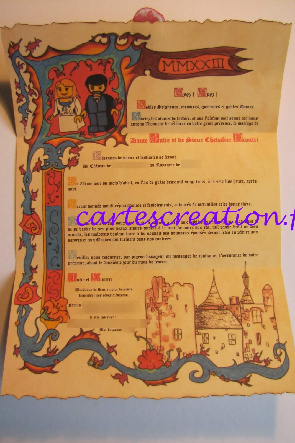 Faire-part mariage Mariés lego médiéval