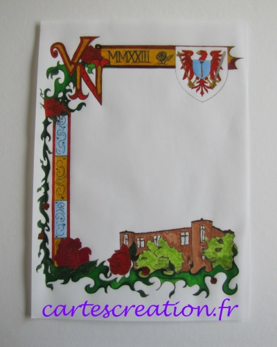 Château médiéval, fleurs de roses rouges