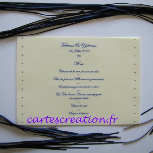 Menu photophore bleu marine - T et Y - Rubans 1 - cartescreation.fr